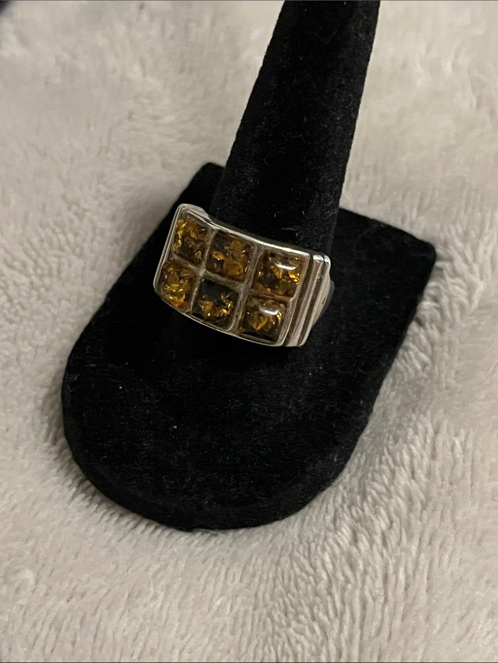 Vintage Poland 925 Silver 925 Amber Grid Ring - Unisex